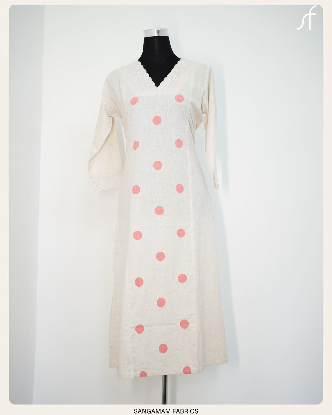 PANEL CUT ALINE DRESS WITH LACE DETAIL NECK
