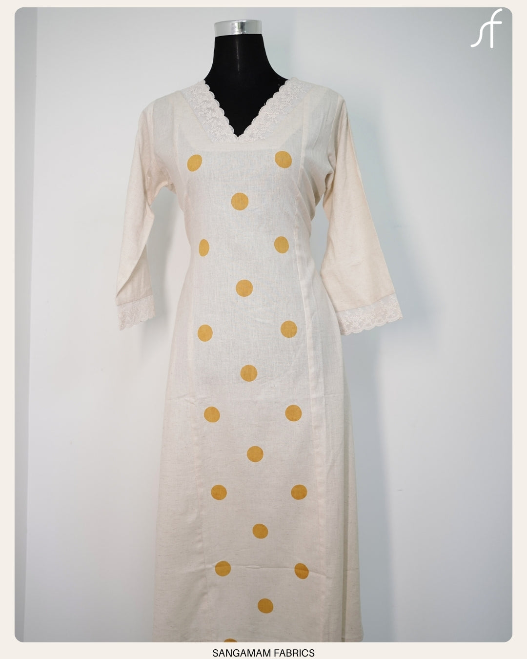 PANEL CUT ALINE DRESS WITH LACE DETAIL NECK