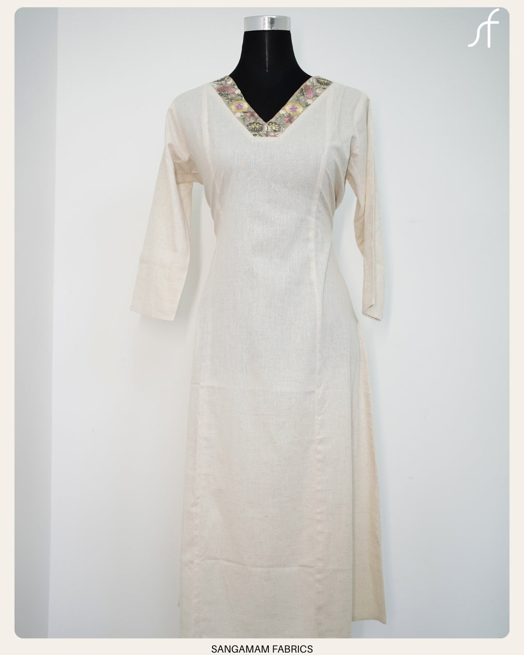 PANEL CUT ALINE DRESS WITH LACE DETAIL NECK