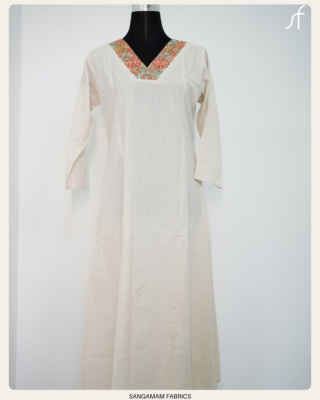 PANEL CUT ALINE DRESS WITH LACE DETAIL NECK