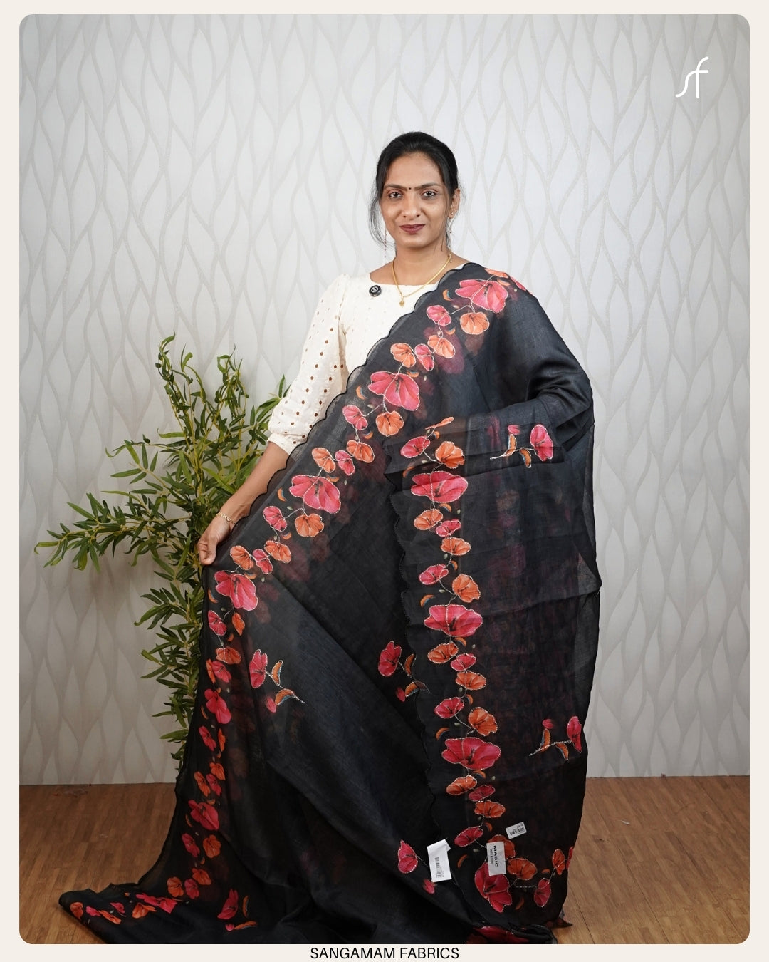 FLORAL PRINTED SEMI LINEN SAREE