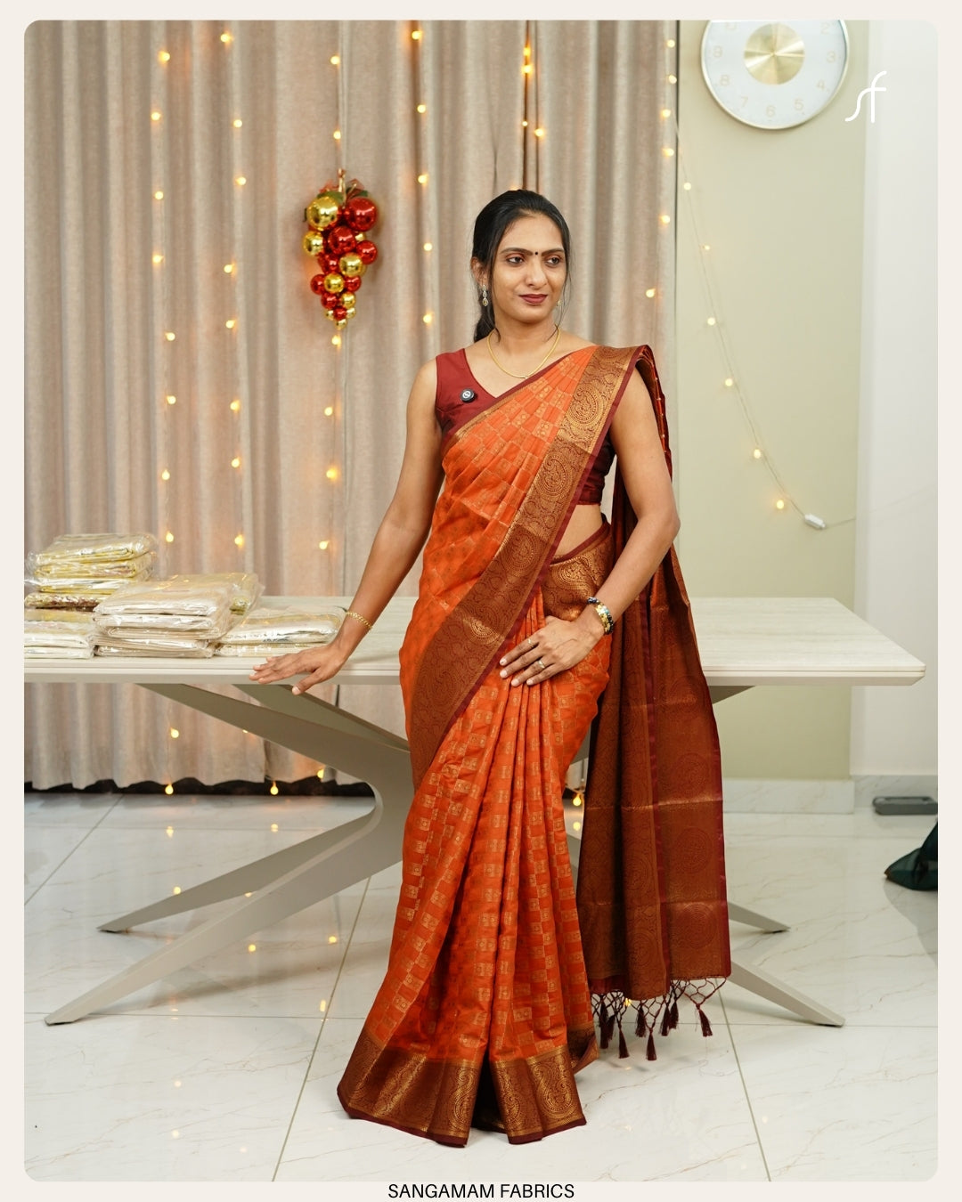 BURNT ORANGE SEMI SILK SAREE
