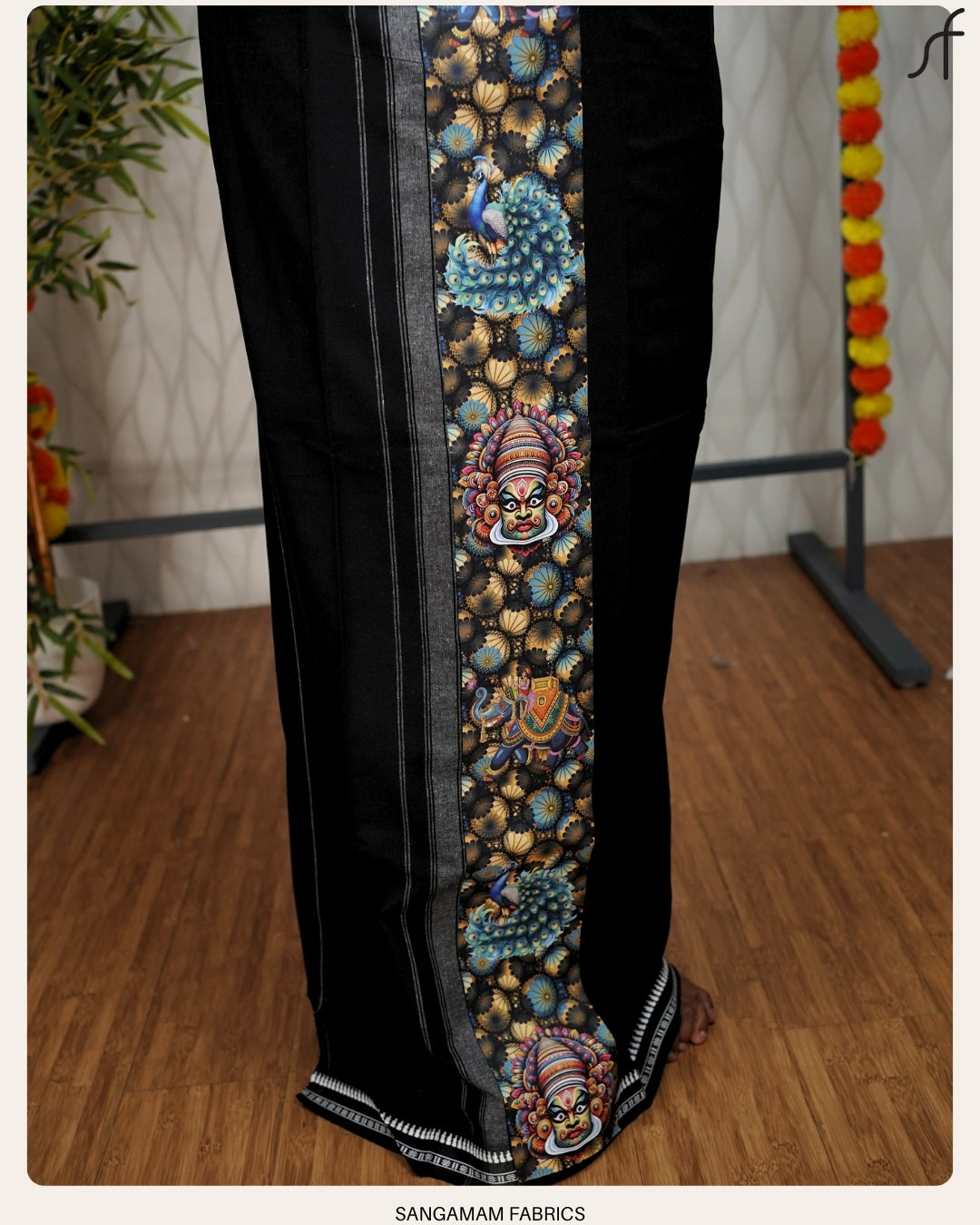 BLACK COTTON MUNDU WITH STICKER PRINTED KARA