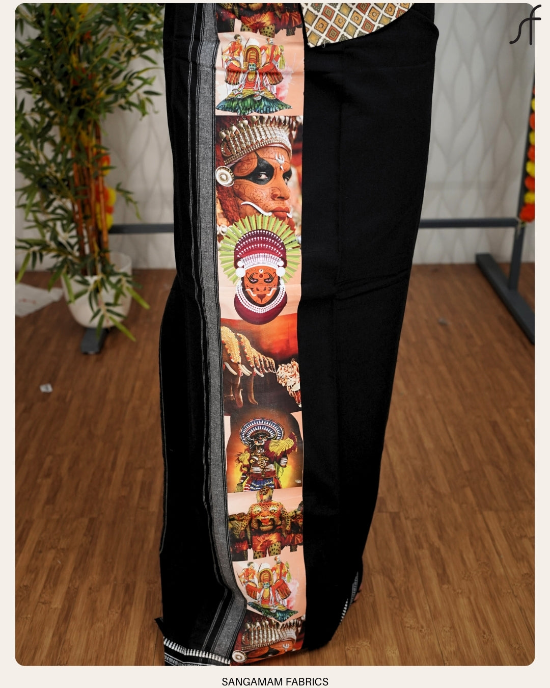BLACK COTTON MUNDU WITH STICKER PRINTED KARA