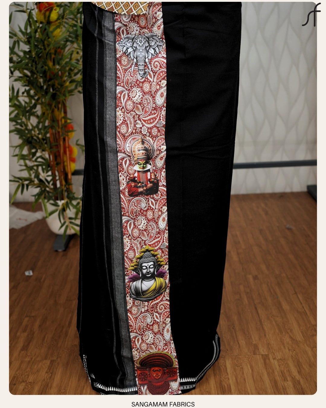 BLACK COTTON MUNDU WITH STICKER PRINTED KARA