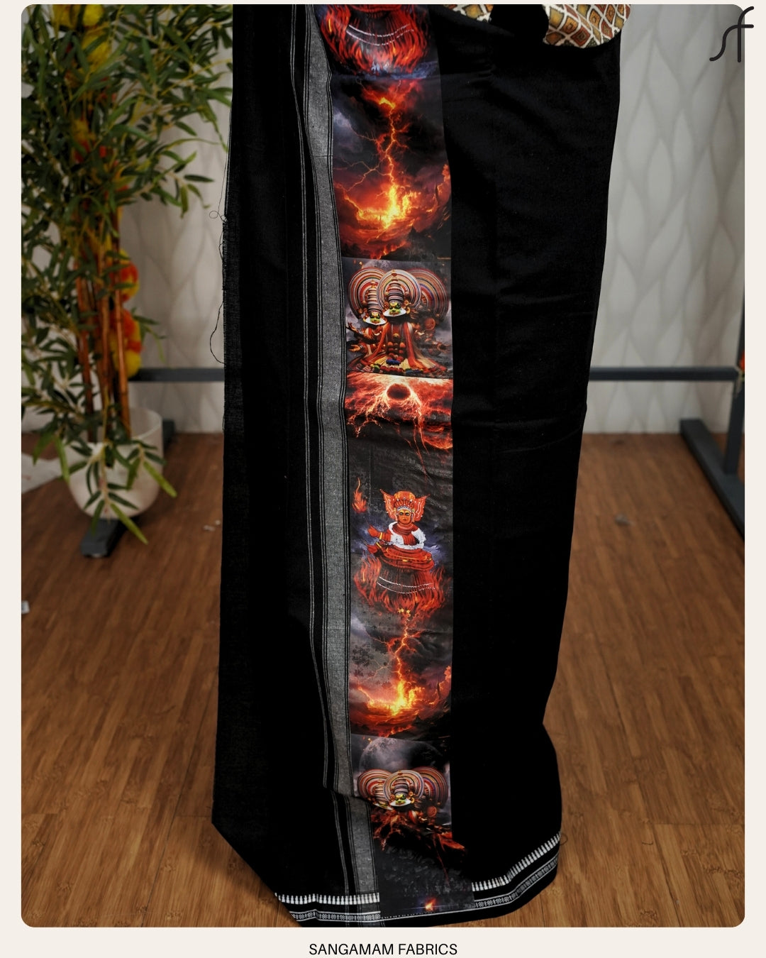 BLACK COTTON MUNDU WITH STICKER PRINTED KARA