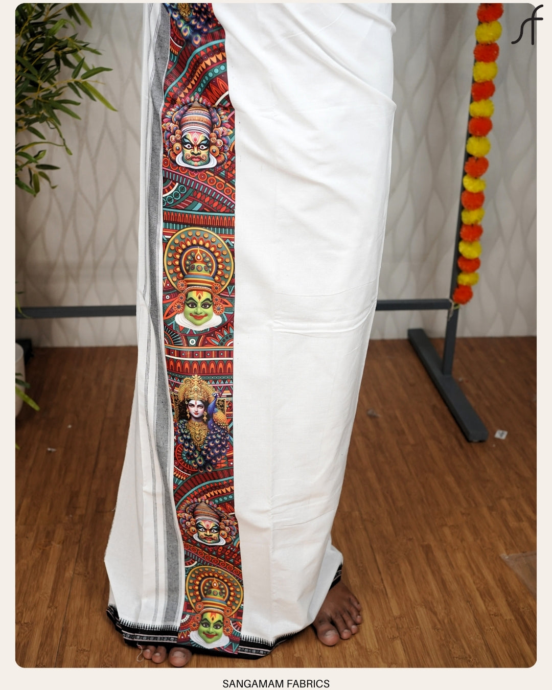 BLACK COTTON MUNDU WITH STICKER PRINTED KARA