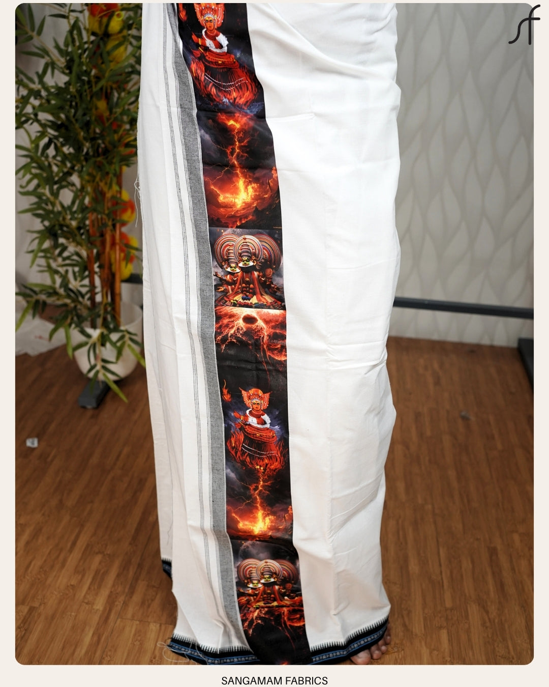 BLACK COTTON MUNDU WITH STICKER PRINTED KARA