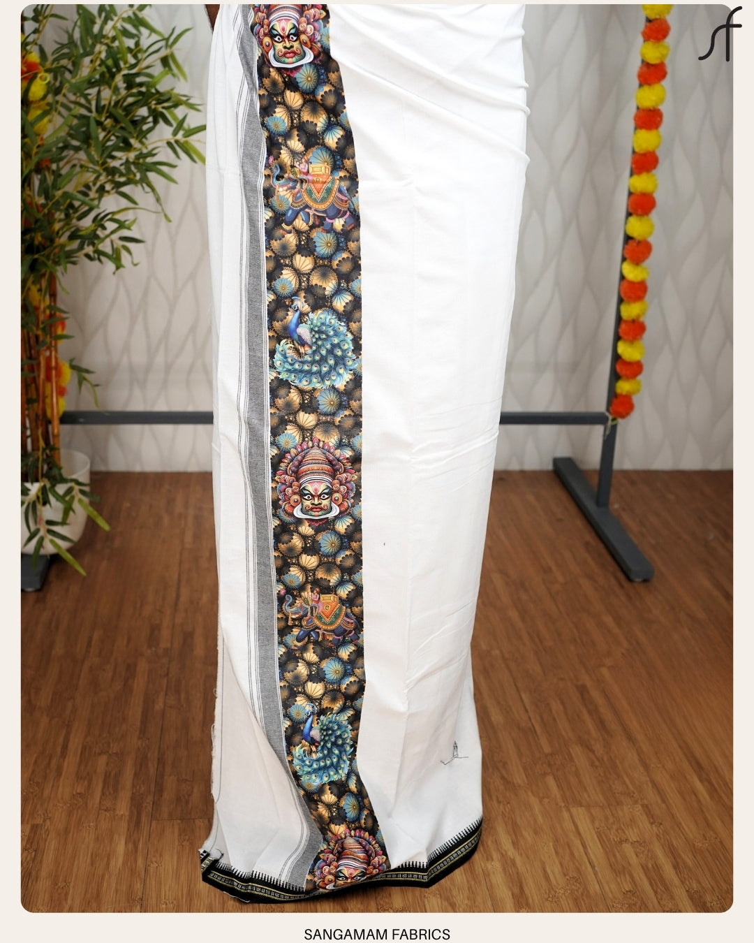 BLACK COTTON MUNDU WITH STICKER PRINTED KARA