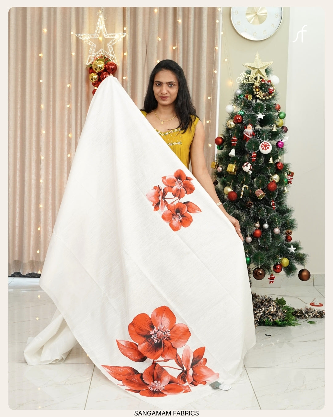 SEMI TUSSAR SILK FLORAL PRINTED SAREE