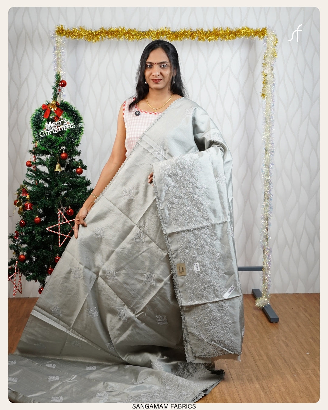 EMBROIDERY DETAILED SEMI TUSSAR SILK SAREE