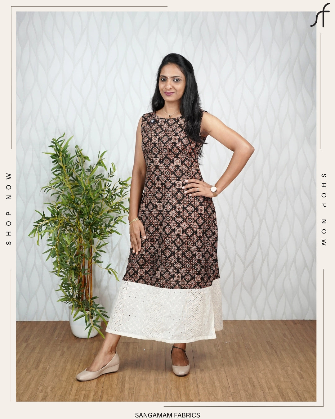 AJRAKH AND HAKOBA COMBINATION ALINE DRESS