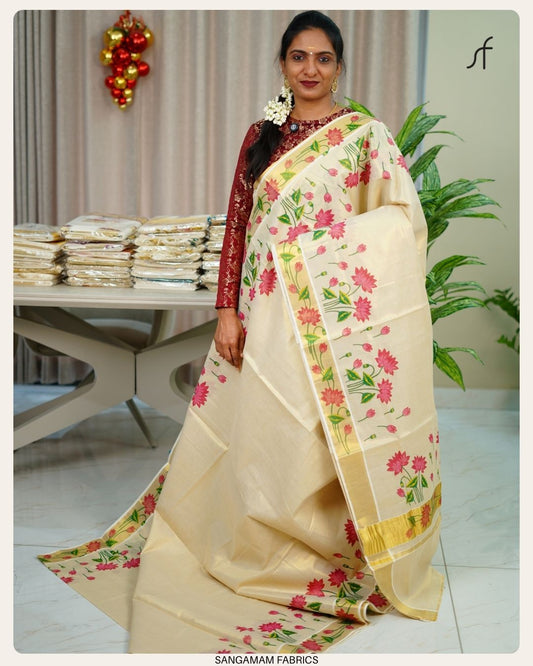 LOTUS PRINTED TISSUE SET SAREE