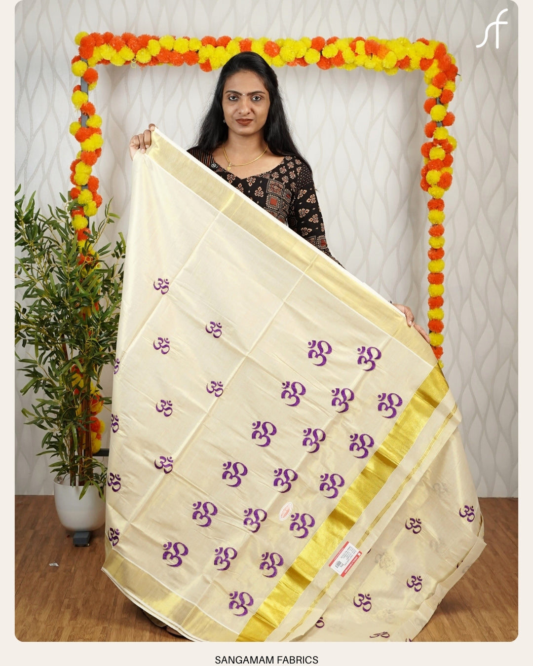 OHM EMROIDERIED KERALA TISSUE SET SAREE