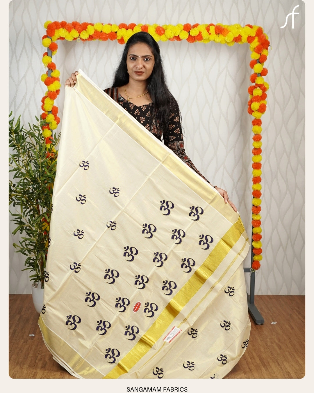 OHM EMROIDERIED KERALA TISSUE SET SAREE