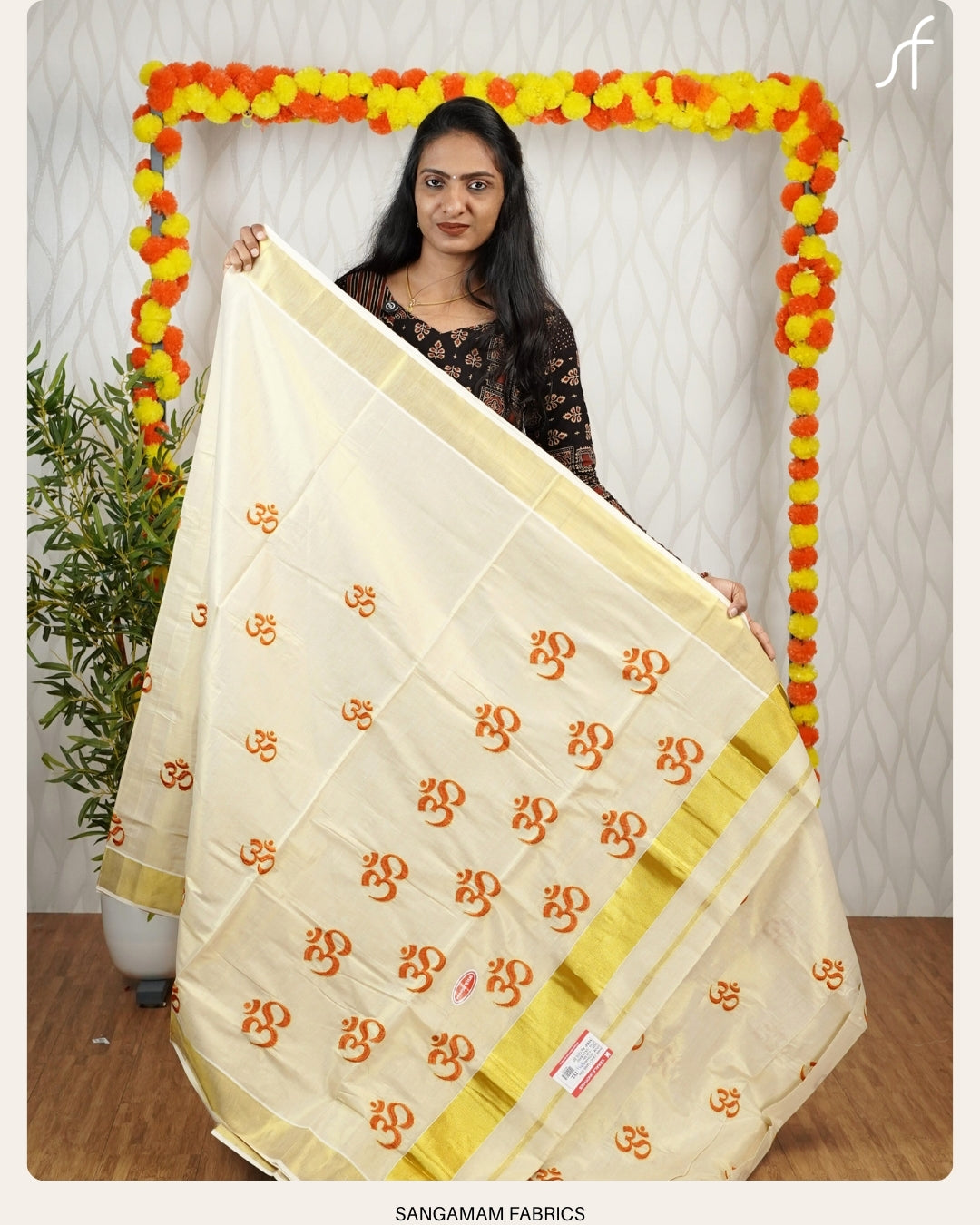 OHM EMROIDERIED KERALA TISSUE SET SAREE