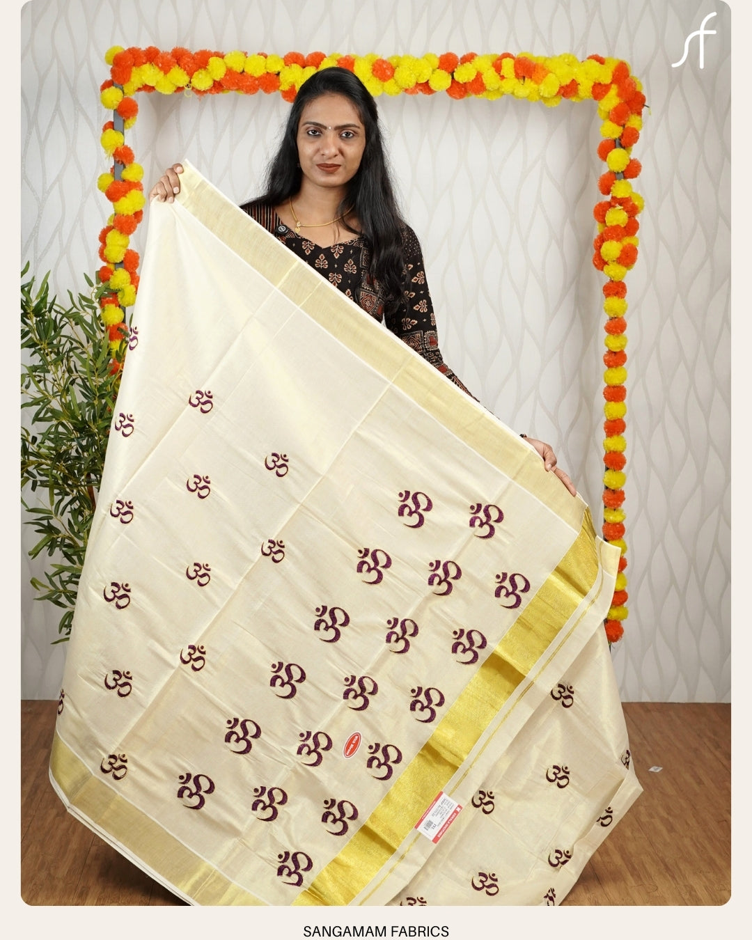 OHM EMROIDERIED KERALA TISSUE SET SAREE