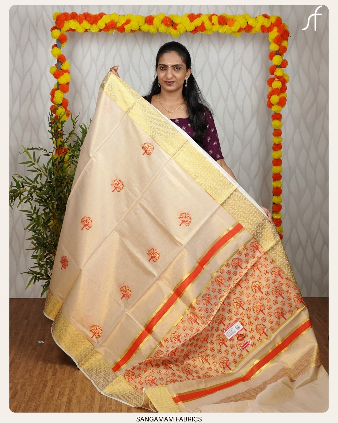 GOLDEN AND COLOUR MOTIF WEAVED TISSUE SET SAREE