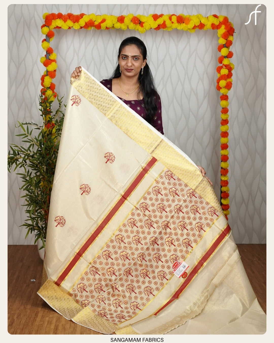 GOLDEN AND COLOUR MOTIF WEAVED TISSUE SET SAREE