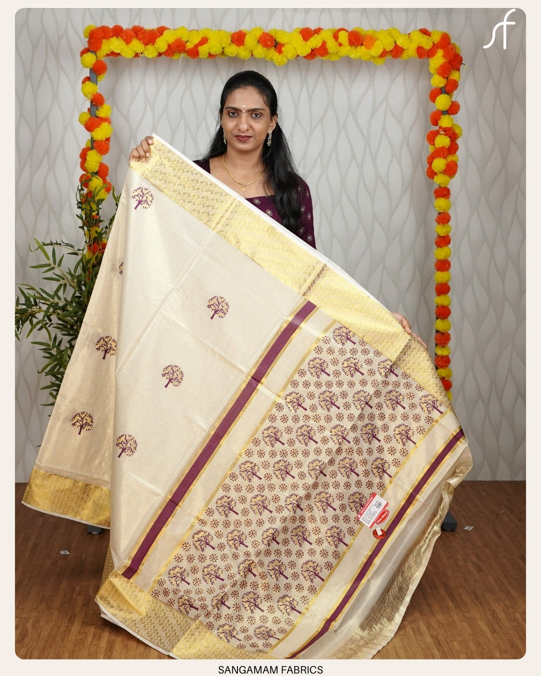 GOLDEN AND COLOUR MOTIF WEAVED TISSUE SET SAREE
