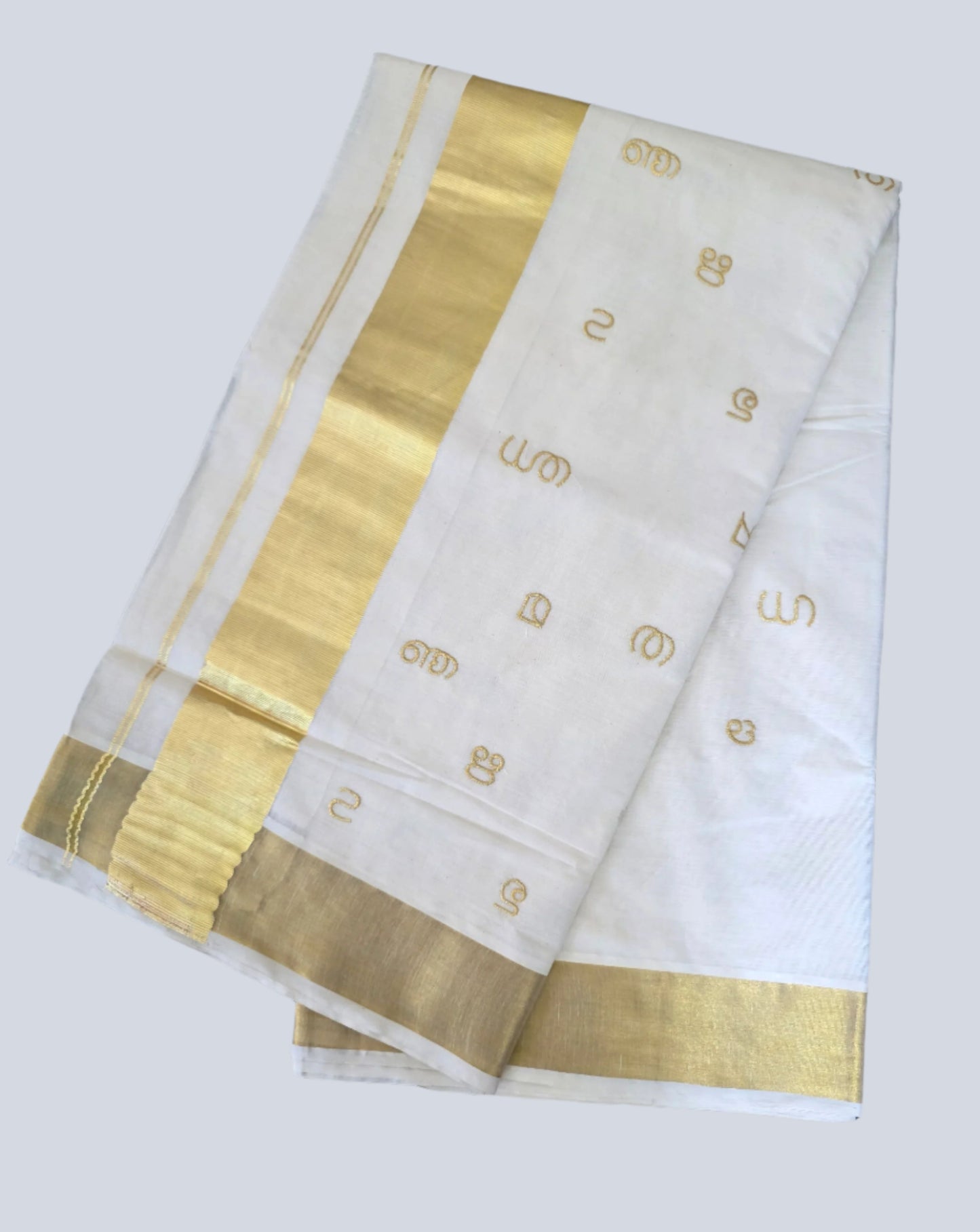 MALAYALAM AKSHARAMALA EMBROIDERY WORK KERALA COTTON SET SAREE