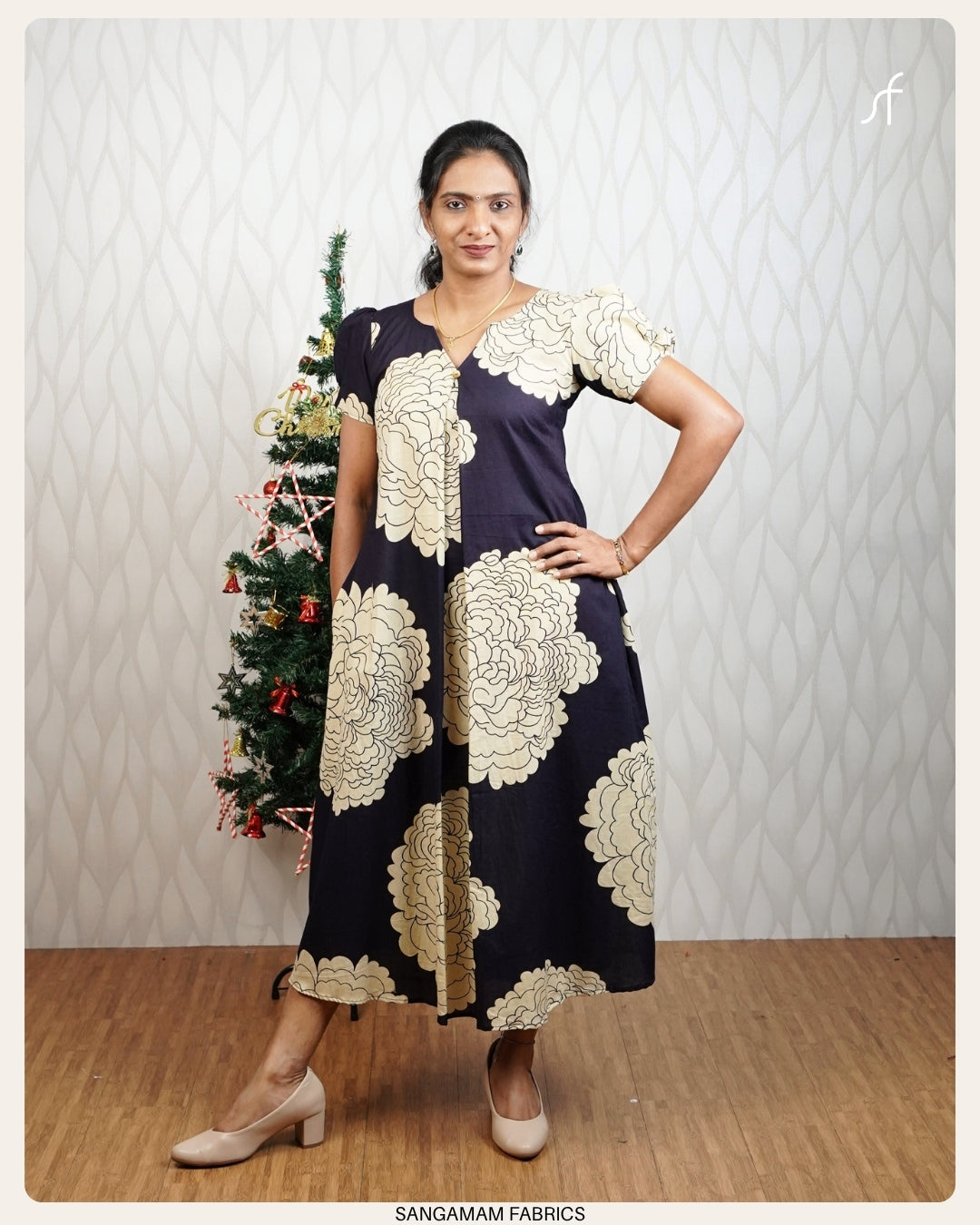 PRINTED PATTERN BOXY FIT ALINE DRESS  SANGAMAM FABRICS