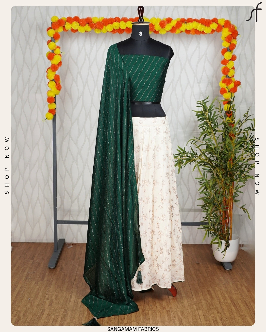 "Royal Drapes – Classic Dhavani with Floral Skirt"