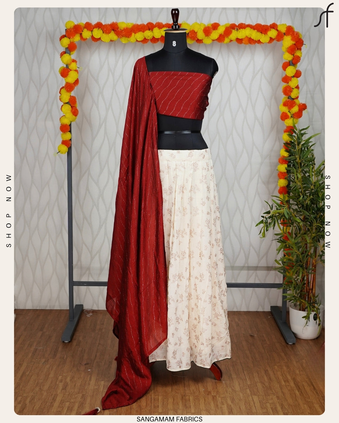 "Royal Drapes – Classic Dhavani with Floral Skirt"