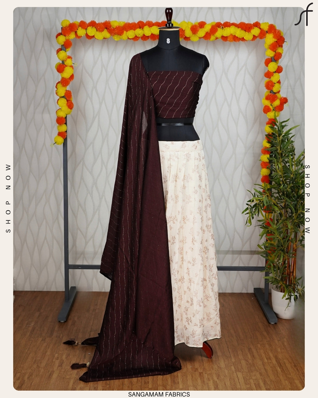 "Royal Drapes – Classic Dhavani with Floral Skirt"
