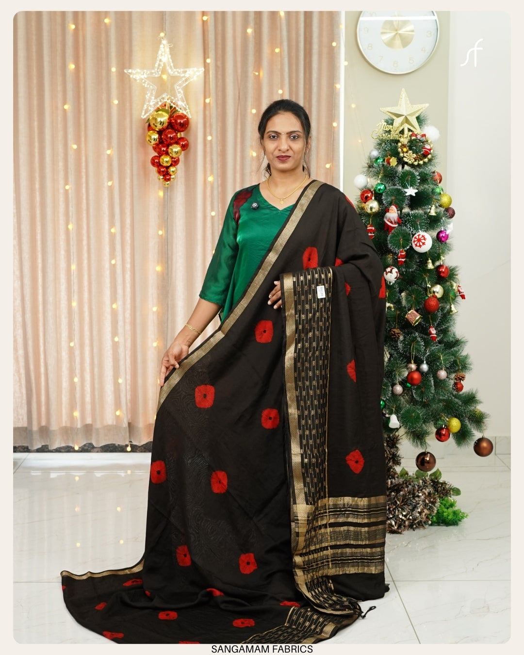SEMI CHANDERI SILK BANDHANI DETAILED SAREE