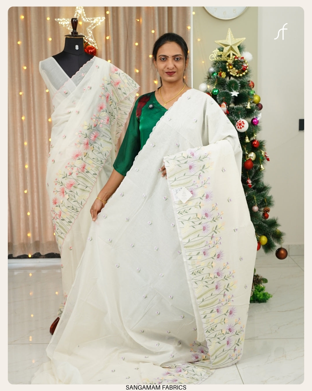 MUL CHANDERI EMBROIDERY DETAILED SAREE