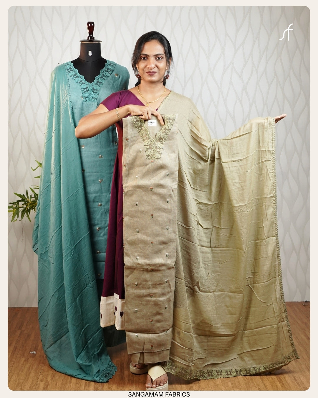 SEMI LINEN FLORAL EMBROIDERY SALWAR SUIT