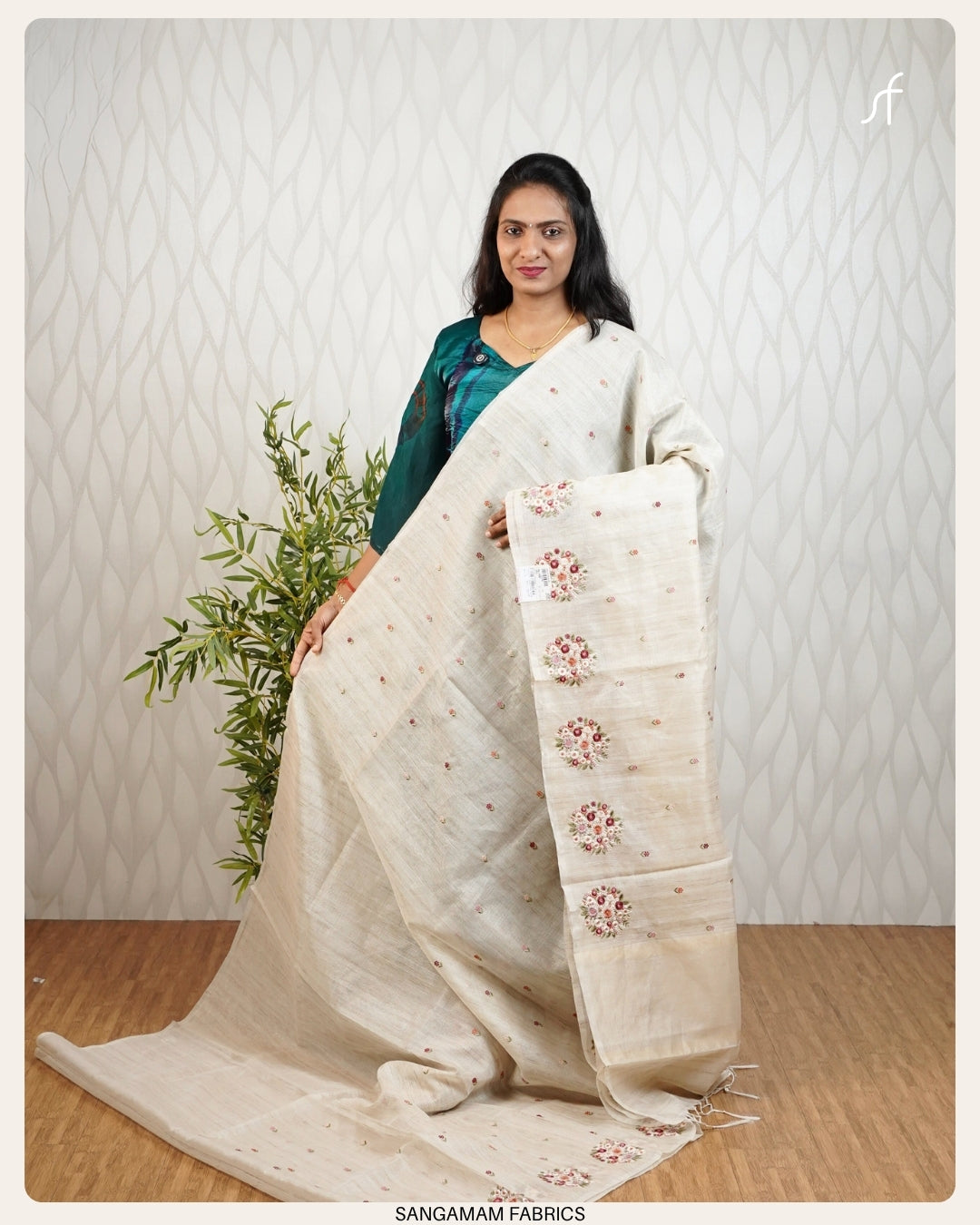 FLORAL EMBROIDERY NET COTTA SAREE