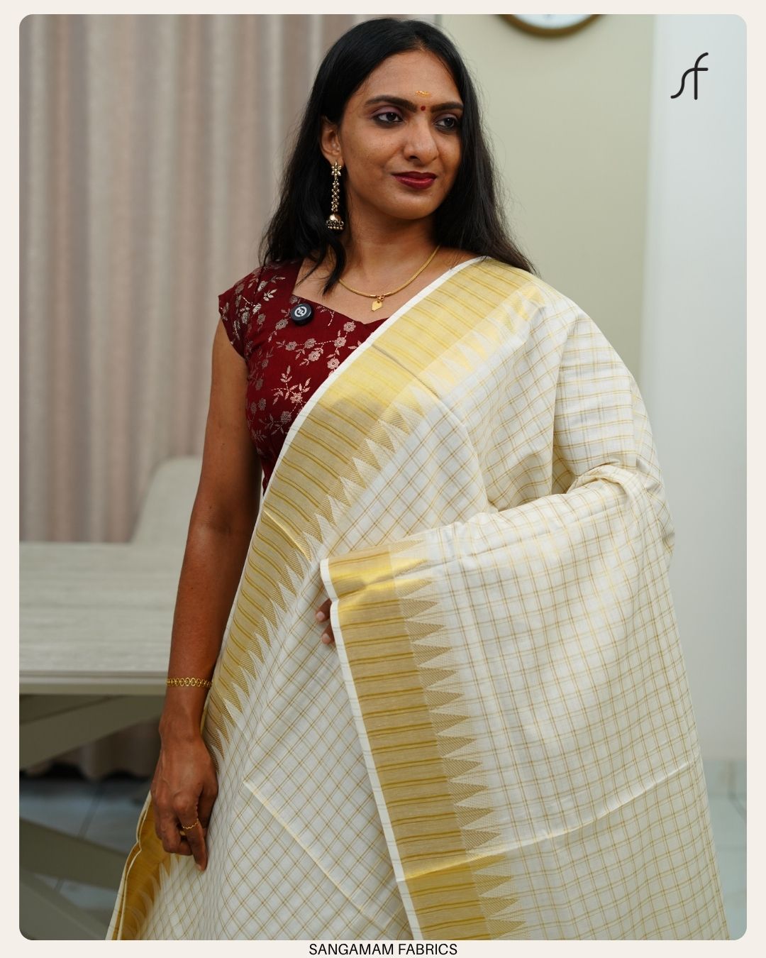CHECK DETAILED COTTON SET SAREE