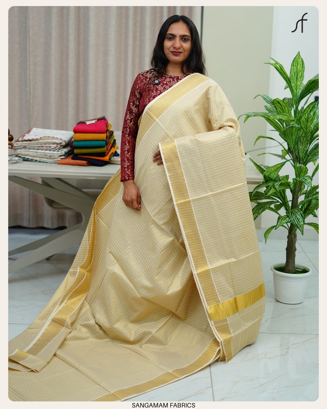 STRIPE DETAILED TISSUE SET SAREE