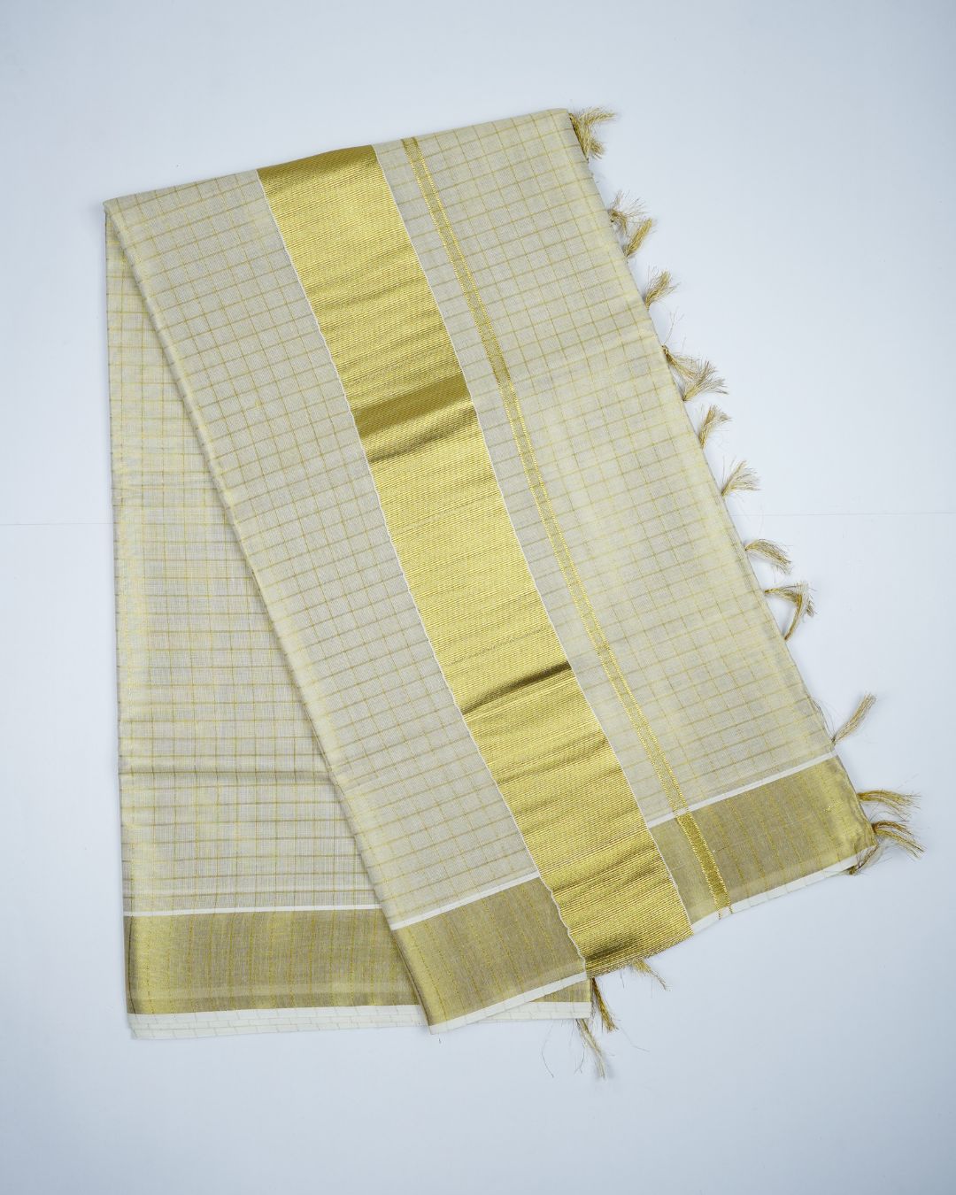 CLASSIC CHECK PATTERN GOLDEN TISSUE SET SAREE