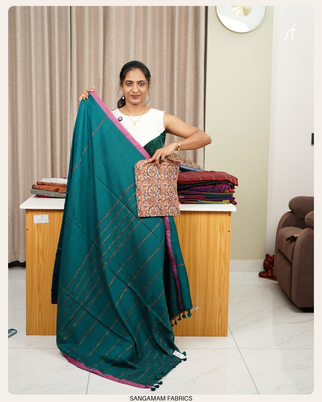 KHADHI COTTON SAREE PRINTED BLOUSE