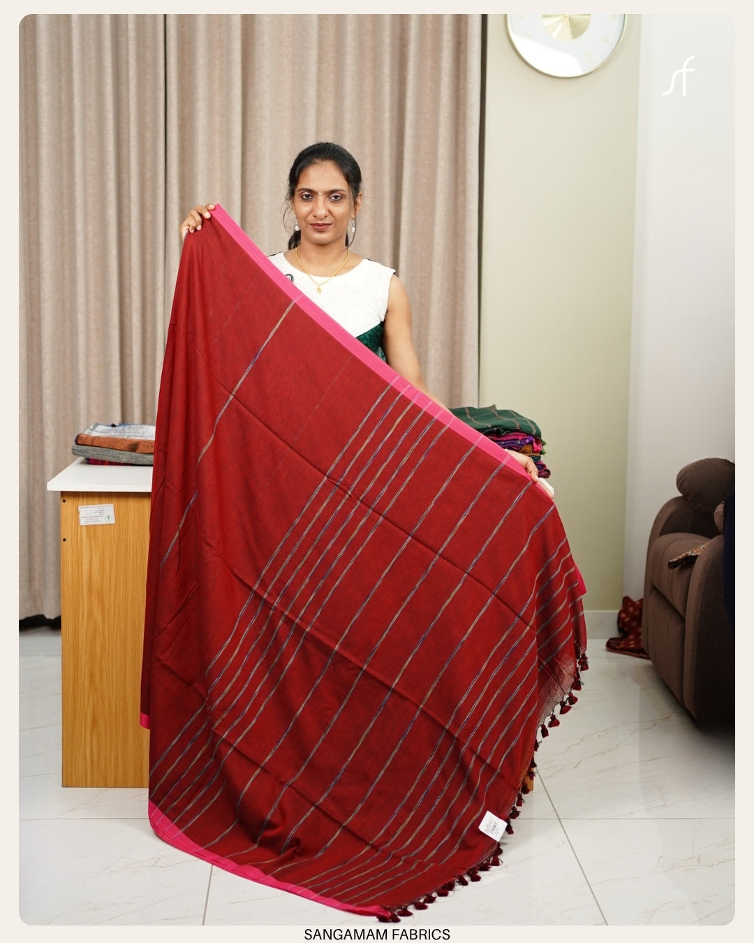 STRIPE DETAILED SOFT KHADHI COTTON SAREE PRINTED BLOUSE PIECE