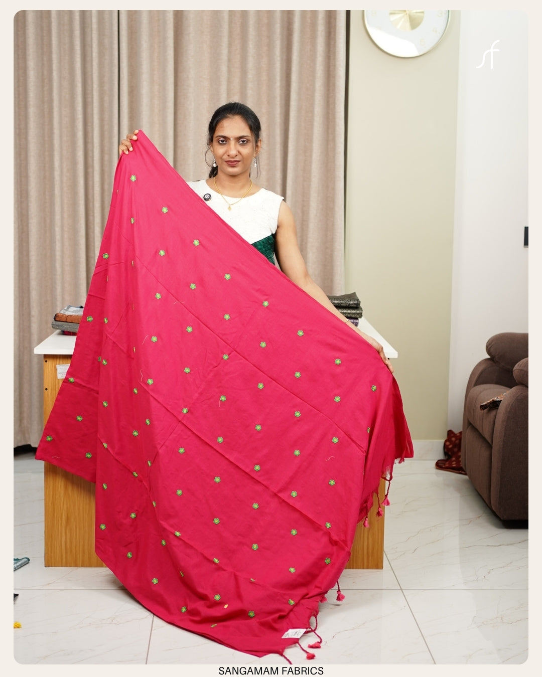 FLORAL EMBROIDERY KHADHI COTTON SAREE