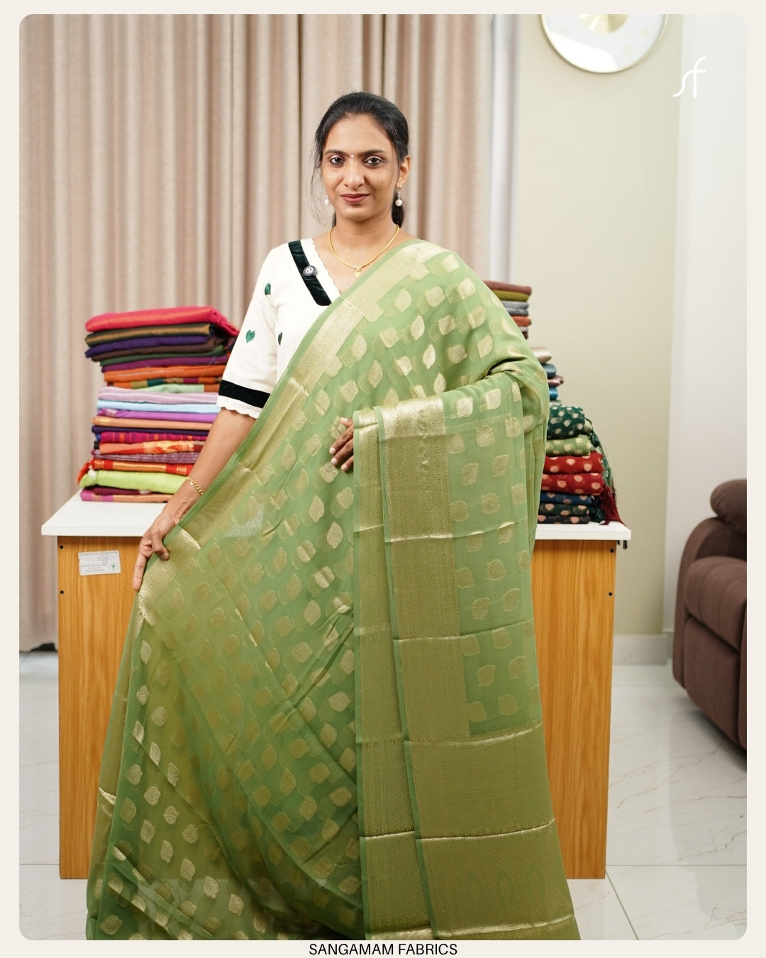 SEMI BANARASI GEROGETTE SAREE