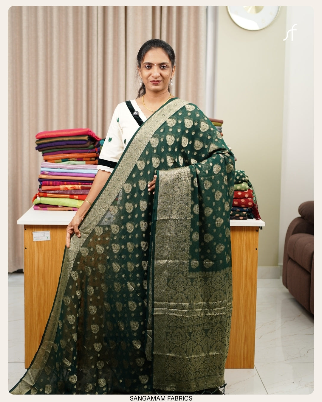 SEMI BANARASI GEROGETTE SAREE