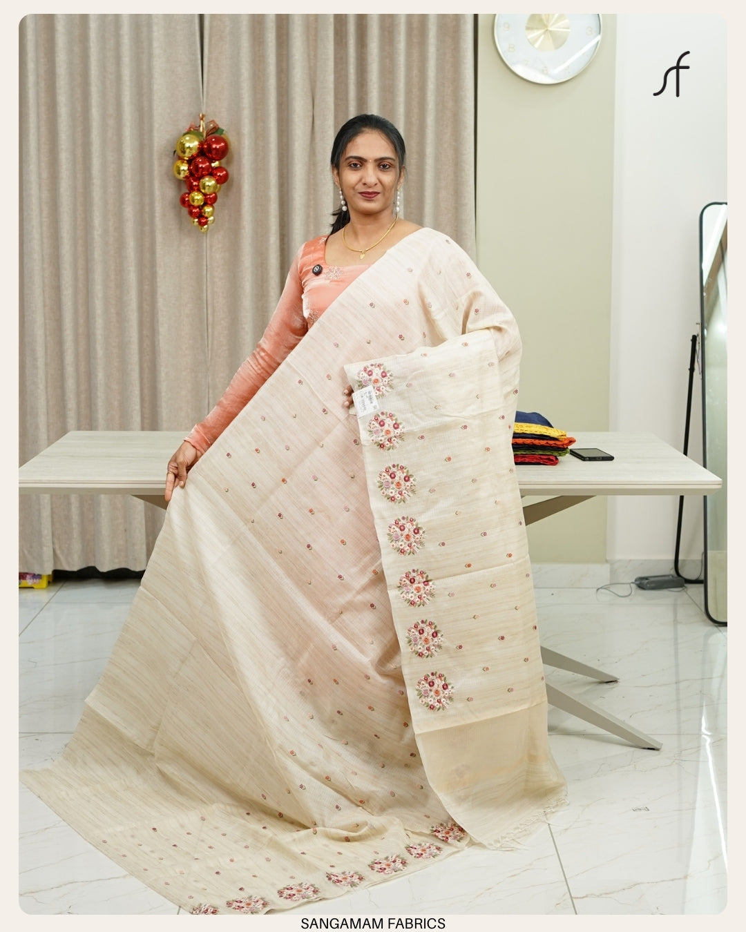 NET COTTA FLORAL EMBROIDERY SAREE