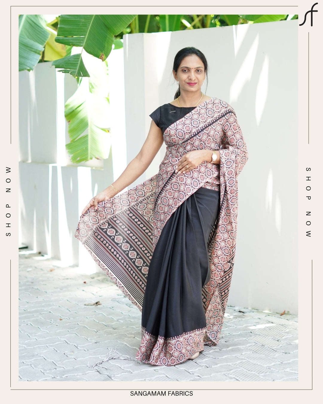 AJRAKH PRINTED TURKISH CHIFFON SAREE
