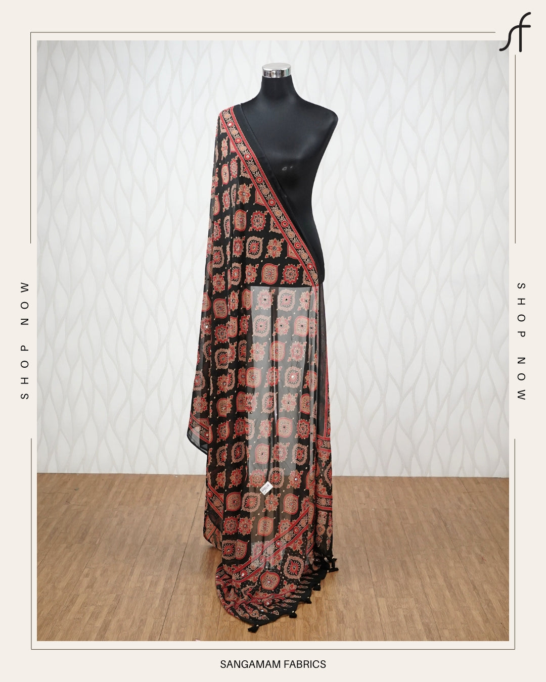 AJRAKH PRINTED MIRROR WORKED DUPATTA