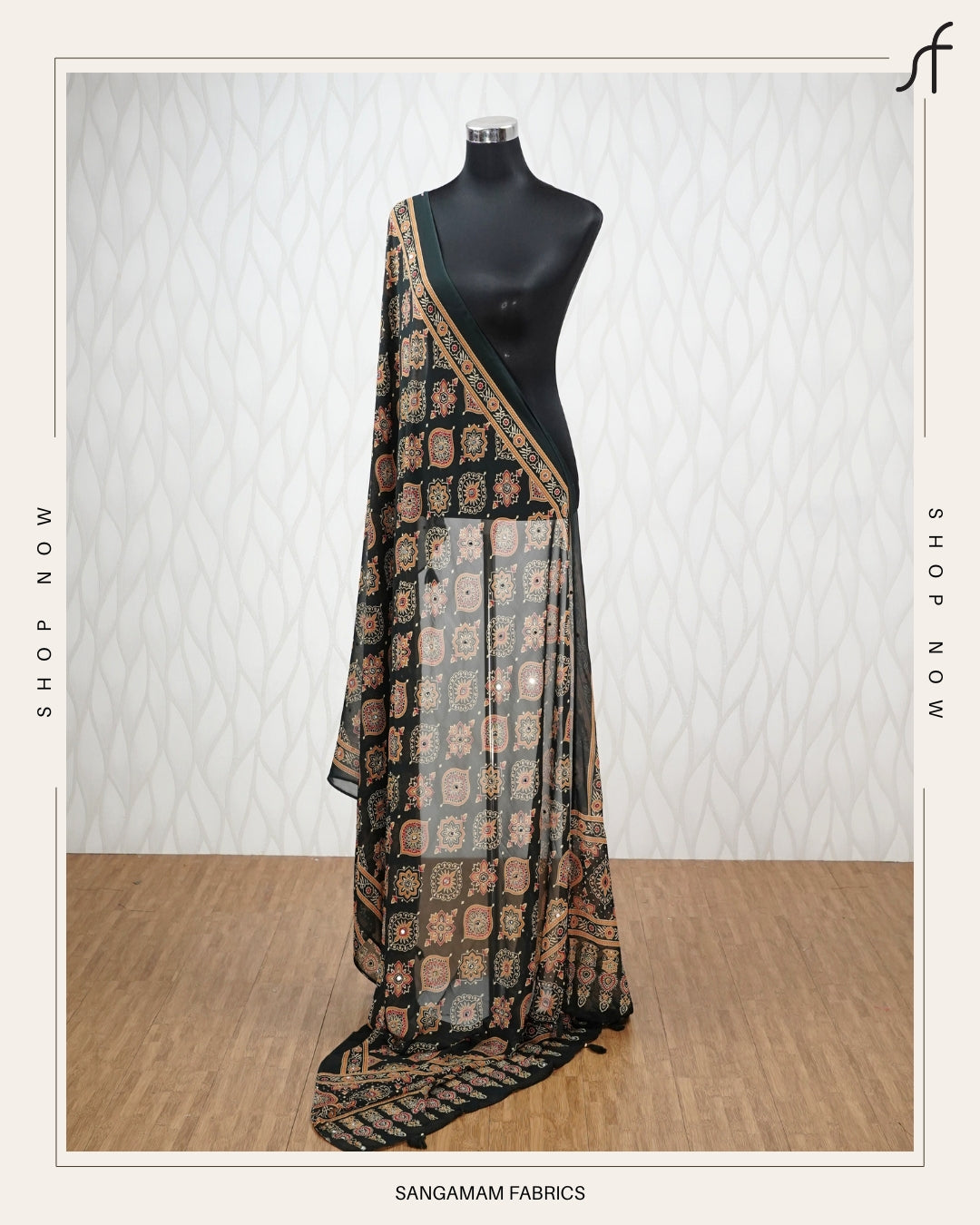 AJRAKH PRINTED MIRROR WORKED DUPATTA