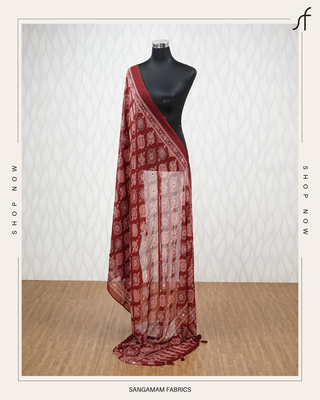 AJRAKH PRINTED MIRROR WORKED DUPATTA