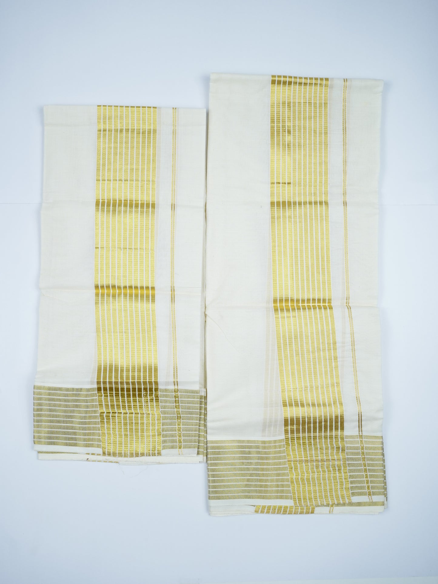 KERALA GOLDEN KASAV SETMUNDU WITH STRIPES IN KASAVU