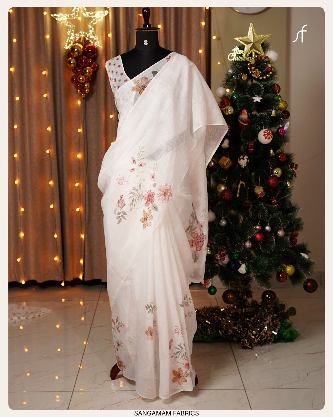 HAND WORK DETAILED SEMI LINEN SAREE