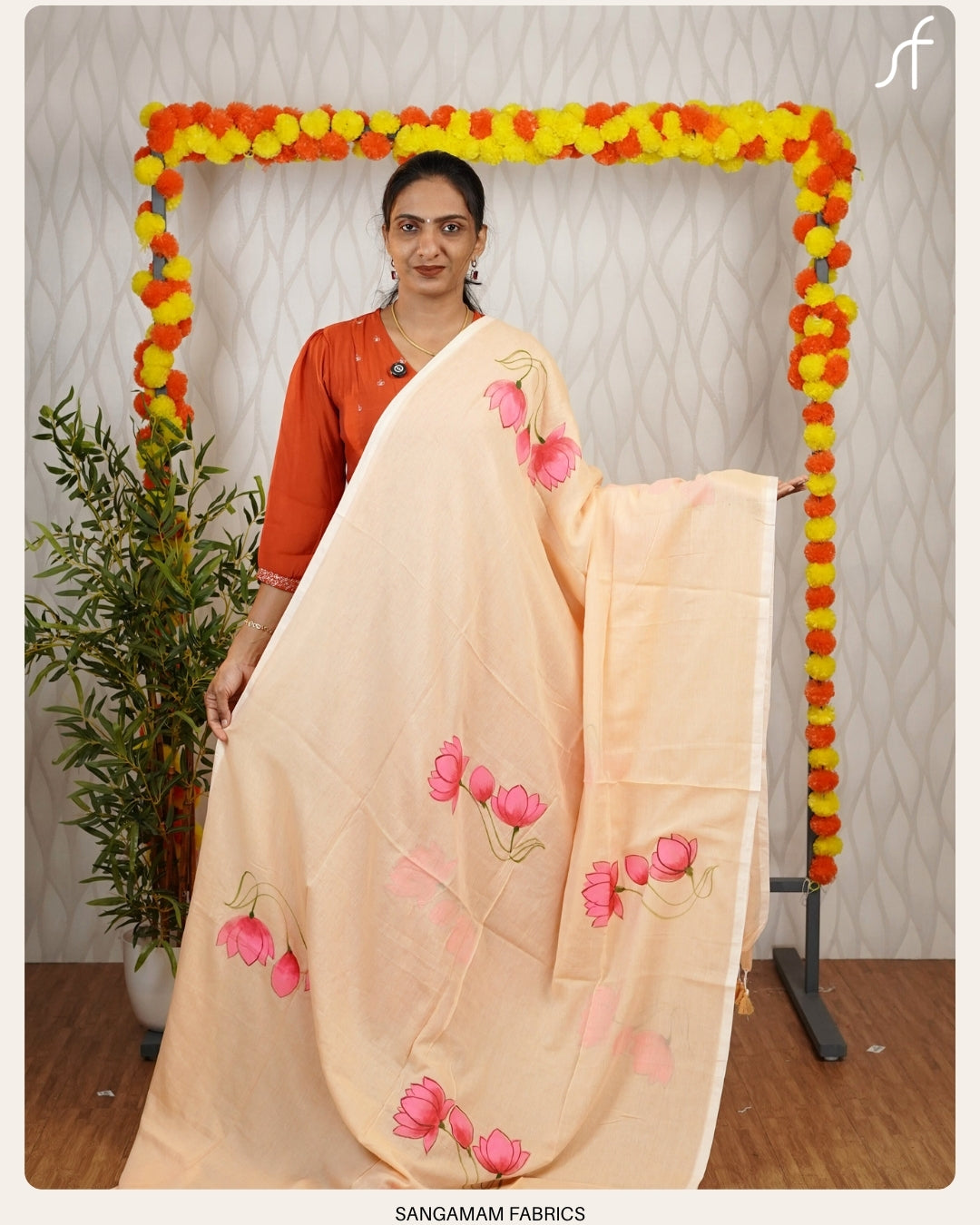 LOTUS MOTIF HAND PAINTED MUL COTTON SAREE