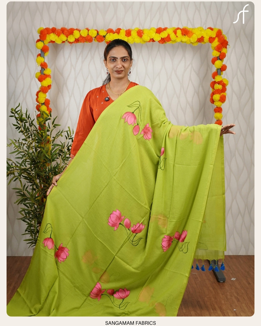 LOTUS MOTIF HAND PAINTED MUL COTTON SAREE
